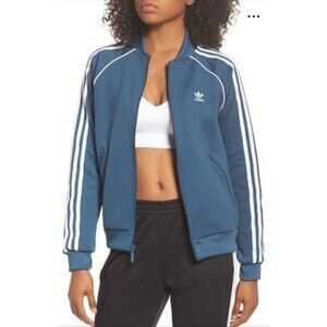 Adidas Superstar Track Jacket Deep Green Womens XS Full Zip 3 Stripes Logo